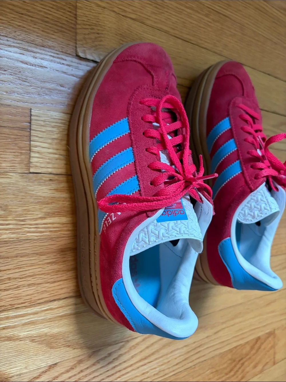 Adidas Gazelle Red Suede Sneakers with Blue Stripes 7